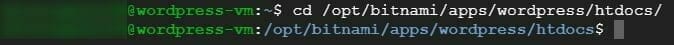 ターミナル:/opt/bitnami/apps/wordpress/htdocs/ ディレクトリを移動