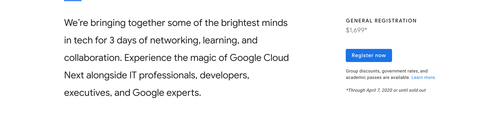 Google Cloud Next Registration：登録ボタン