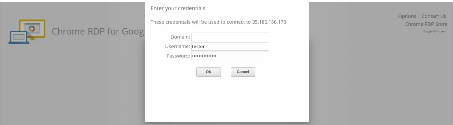 Chrome RDP:Windows アカウントの入力