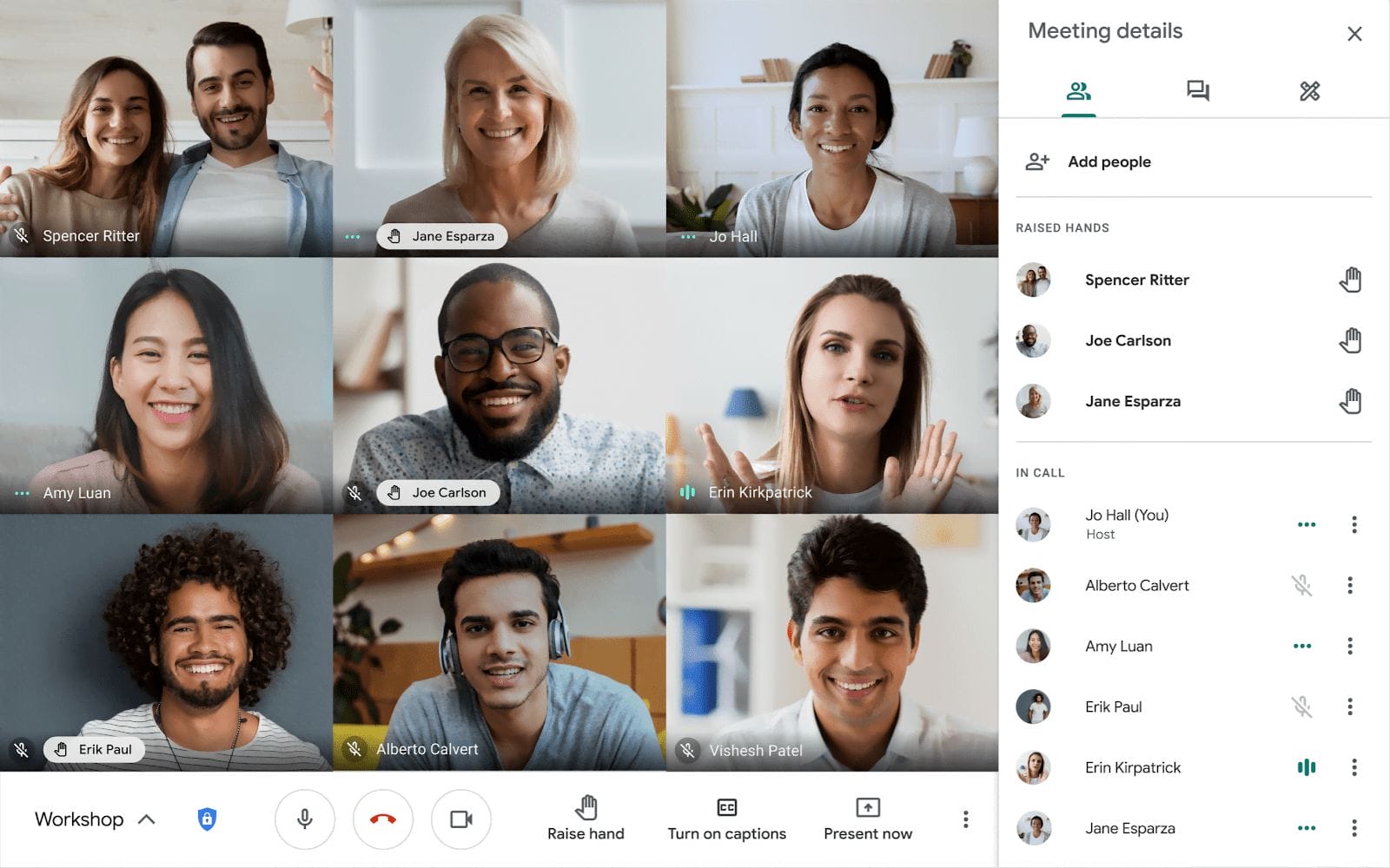 Google Meet で仮想的に挙手しての質問が可能