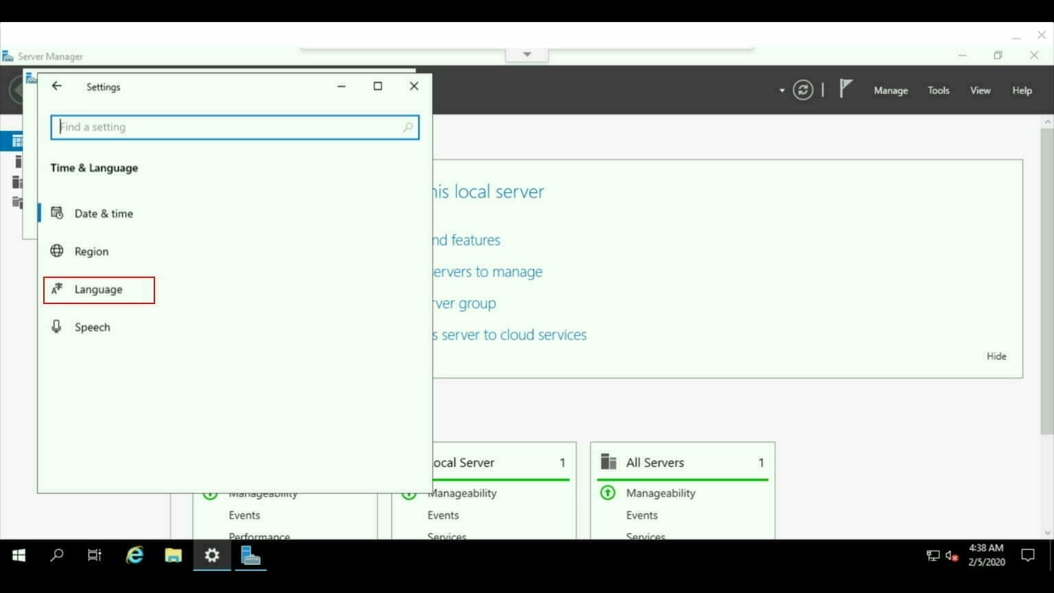 Windows コントロールパネル:Language を選択。