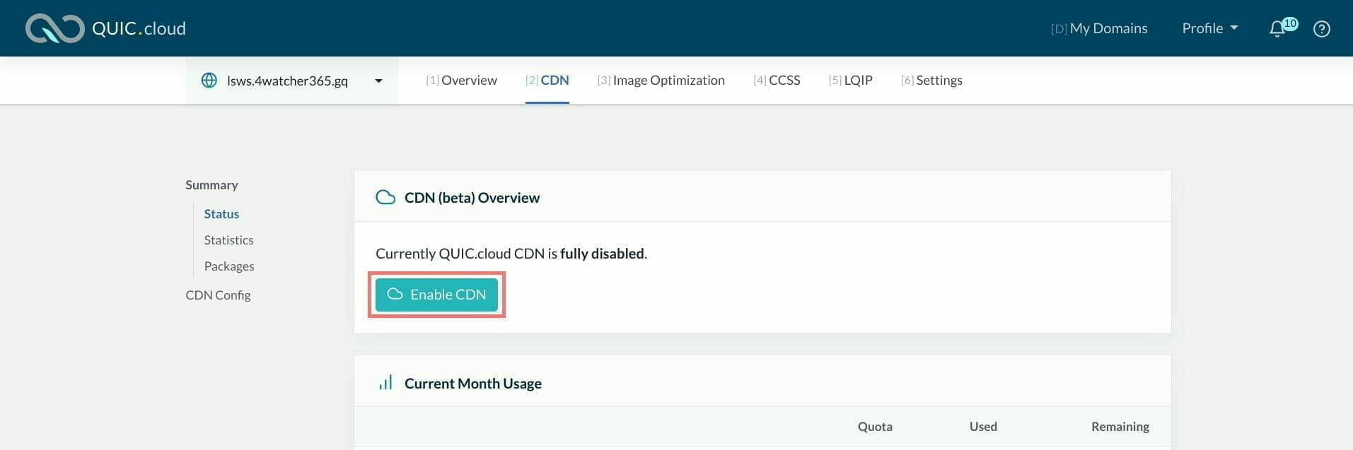 QUIC.cloud:CDN を有効