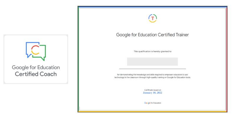 Google for Education 認定コーチのバッジと認定証