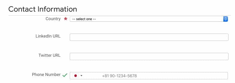 Google Cloud Next Registration：連絡先に関する項目