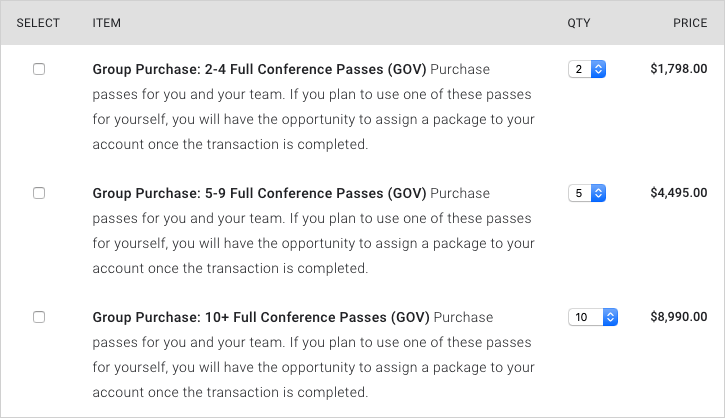 Google Cloud Next Registration：Statle/Local （州/地方） を選択すると表示されるグループチケット