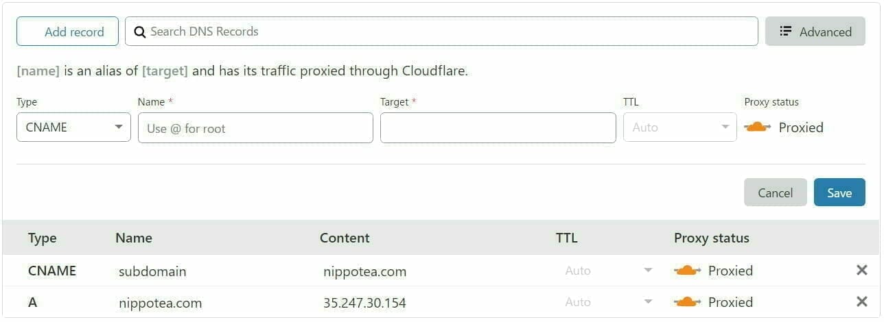 Cloudflare 設定:サブドメイン を追加完了