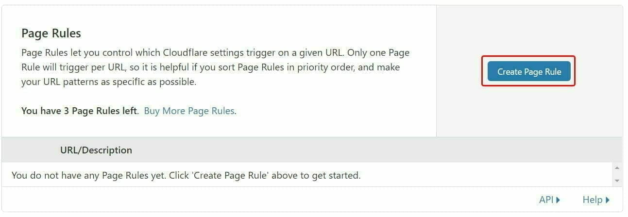 Cloudflare 設定:Create Page Rule を選択