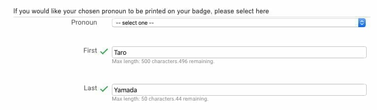 Google Cloud Next Registration：バッジに記載される名前に関する項目
