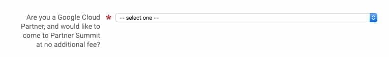 Google Cloud Next Registration：Google Cloud パートナーの参加に関する項目