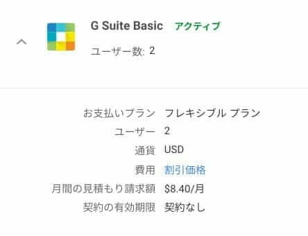 利用しているG Suite 支払い情報