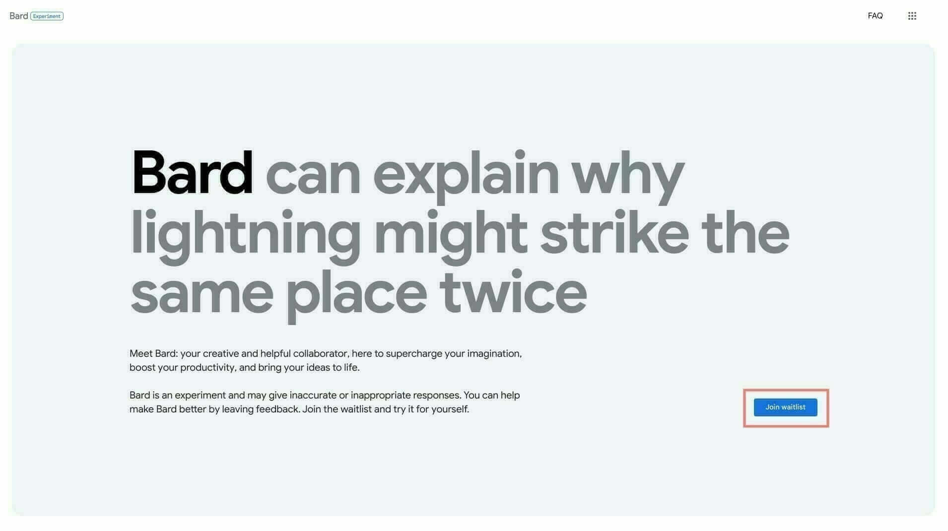 Bard:Join waitlist を選択する