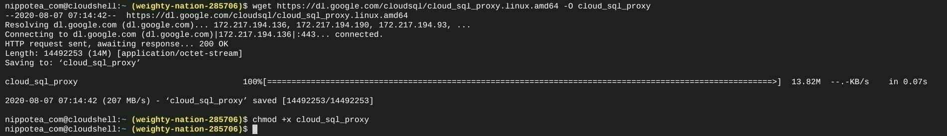 ターミナル:Cloud SQL Proxy の実行