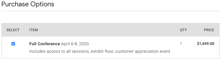 Google Cloud Next Registration：個人 チケットの項目