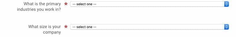 Google Cloud Next Registration：会社の業種と従業員数関する項目