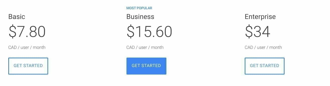 G Suite 料金:カナダ