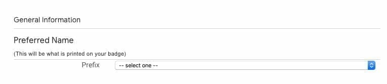 Google Cloud Next Registration：名前の敬称 に関する項目