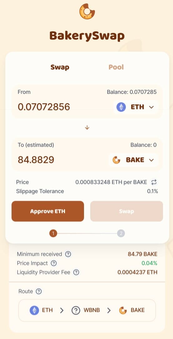 Bakeryswap:ETH をスワップ