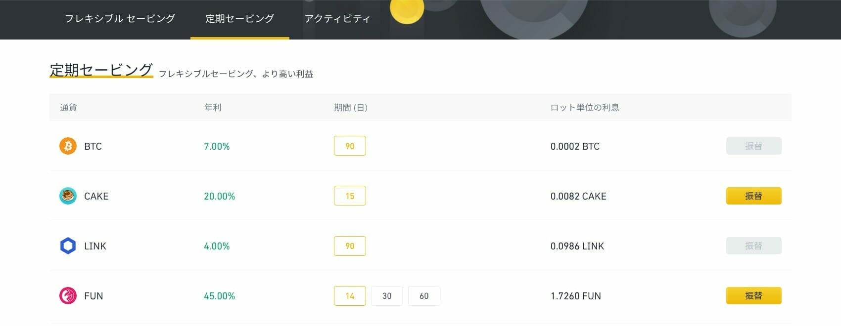 Binance：定期セービング