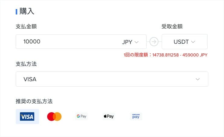 Bitget：日本円での限度額