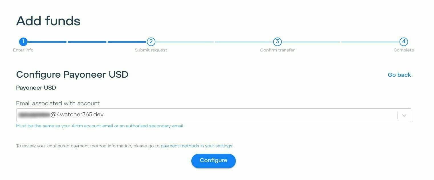 AirTM:Payoneer から追加する金額を指定